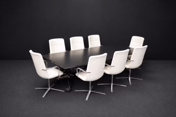 Wilkhahn Falttisch + 8x Orangebox Calder-HBS4 Leder Beige